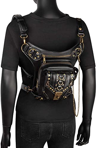 Riñonera de cuero steampunk para moto y pierna ajustable 5