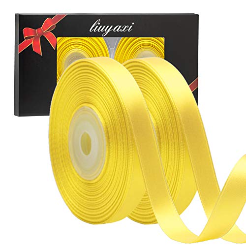 Solid Color Double Faced Yellow Satin Ribbon 1/2" X 50 Yards, Ribbons Perfect for Crafts, Wedding Decor, Bow Making, Sewing, Gift Package Wrapping and More