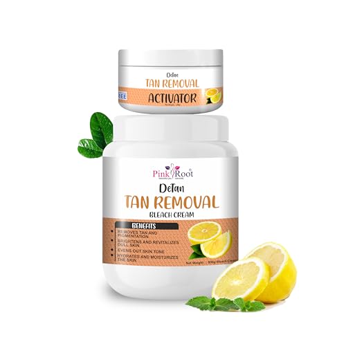 Image of Pink Root Detan Tan Removal Bleach Cream with Activator 1kg, helps in removing tan & gives instant fairness