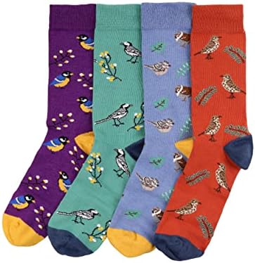 Women Bamboo Crew Socks Garden Birds Gift Boxed 4 Pairs Med 3-7 Multicoloured Soft SeriouslySillySocks