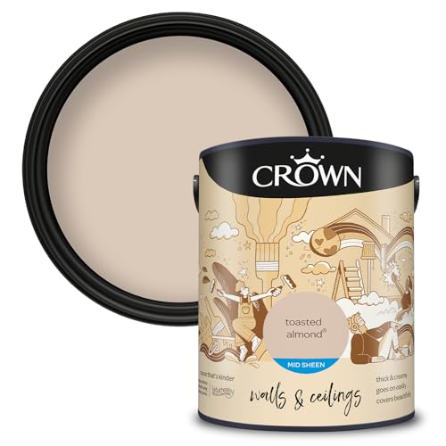 Image of Crown Toasted Almond - Mid Sheen Emulsion Paint - Wipeable, Scuff Resistant - Classic Beige Paint - Kitchen & Bathroom Paint - 5L
