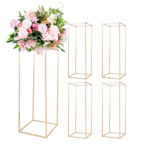 Image of 31.5Inch Gold Flower Stand Centerpieces for Wedding,Metal Column Geometric Flower Stand Tall Floor Vase for Table Decorations Event Home Party( 5pcs)