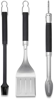 Weber Premium BBQ Tools Set - 3 Pcs | Stainless Steel Tongs, Spatula & Baster for Barbeque Cooking | BBQ Metal Utensils BBQ Accessories for Outdoor Cooking & Grilling - Silver (6764)