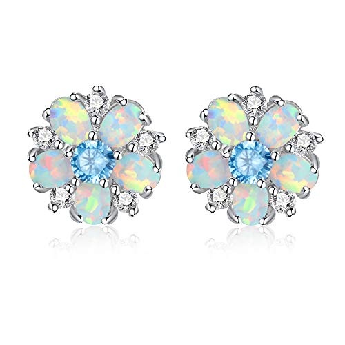 Cinily Flower Earrings,Blue Opal Stud Earrings Sterling Silver Plated Ladies Flower Stud Earrings Cute Unique Earrings For Girls #TOP8