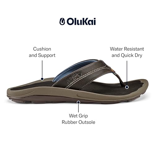 Image of OLUKAI Kipi Men's Beach Sandals, Water Resistant Flip Flops, Quick Dry Material & Arch Support, All-Day Comfort
