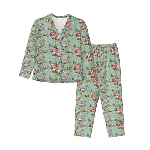 Pyjama femmes manches longues floral imprimé deux pièces casual confort