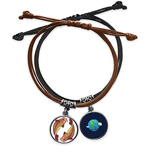 Pulsera de Piscis en cuero trenzado a mano con amuleto del zodiaco acabado bronce