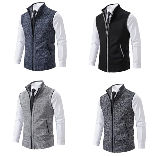 Tokouk Men'S Knitted Zip Warm Vest,Winter Fleece-Lined Sleeveless Cardigan Sweater Leisure Thickened Vest.4