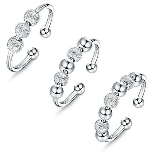 XCOIN Anxiety Ring with Beads for Women Teen Girls Men Fidget Spinner Rings for Anxiety Anti Worry Finger Rings,Adjustable Thin Spinning Beads Rings Surgical Steel