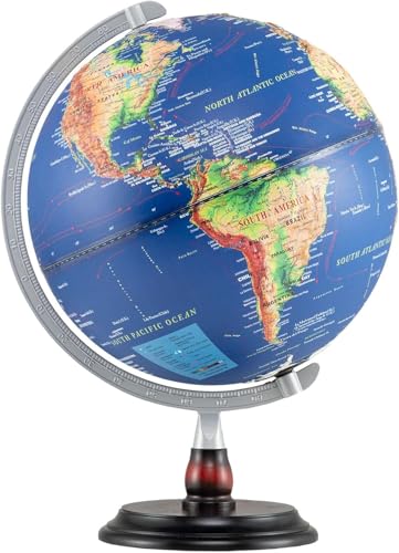 GIANTEX Globo Terráqueo Iluminado 30 cm, Mapa en Inglés, Bola del Mundo Giratoria con Base de Madera, Decoración Educativa, Globo Terrestre para Niños y Adolescentes