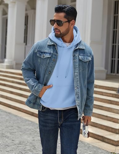 Image of COOFANDY Men Cotton Fleece Hooded Sweatshirt Casual Long Sleeve Hoodies Pullover Fashion Drawstring Hoodie with Kanga Pocket