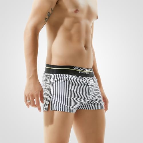 Mens Woven Boxers Shorts Relax Fit Stripe Boxer Briefs Loose Fit Knit Boxer Briefs4