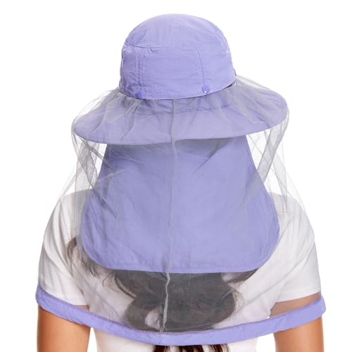 Image of BASSDASH UPF 50+ Mosquito Sun Hat with Hidden Head Net and Neck Flap for Men Women Outdoor Fishing Hiking Camping