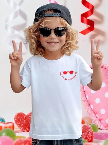 Image of VVNTY Valentines Shirts Toddler Boys Love Heart Graphic Tee Funny Letter Print Tops