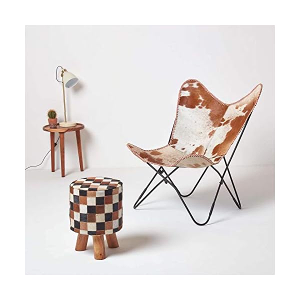 HOMESCAPES Leather Butterfly Chair Vintage Style Retro Armchair with Black Steel Hairpin Legs 100% Real Leather Cow Hide Modern BKF Sling Chair Accent Chair Seat - Image 9