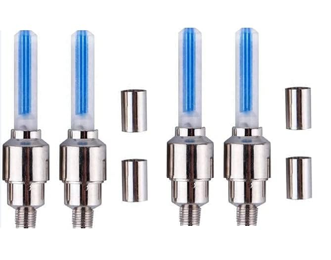 Image of Jumbuck LED Wheel Lights - Blue Motion Sensor Valve Caps for Bicycle, Motorcycle, Car Tires | Waterproof Automatic Firefly Lights, Universal Fit Tire Valve Stem Caps (Pack of 4)