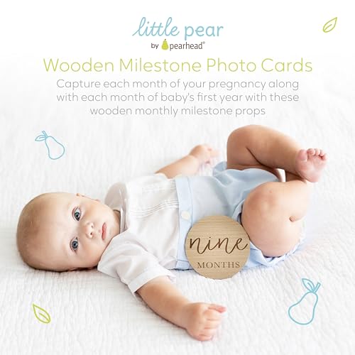 Little Pear Wooden Milestone Photo Cards, Baby Announcement Cards, Double Sided Photo Prop Milestone Discs, Pregnancy Journey Milestone Markers,Multi, Natural, One Size - Image 3