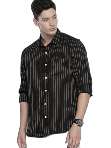 Image of The Indian Garage Co Men Slim Fit Striped Full Sleeves Cutaway Collar Casual Shirt
