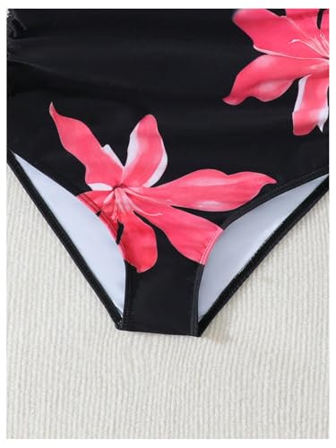 Image of Milumia Girl's Floral One Piece Swimsuit Bow Tie Side Spaghetti Strap Bathing Suit