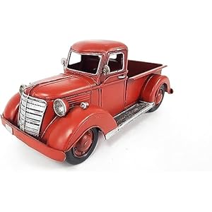 Everydecor Red Metal Truck Christmas Decor – Unique Blend of Vintage, Rustic, Farmhouse Truck Decor for Indoor & Outdoor, Christmas, Holiday Pickup Truck Decor – Xmas Decorations for Home Interior
