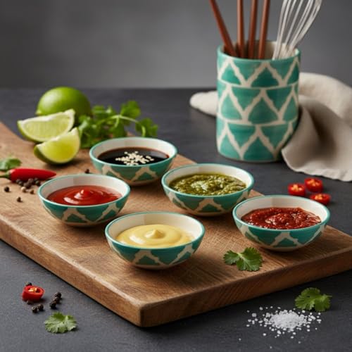 Image of Ceramic Bowl Set For Home Kitchen Use, Ideal For Breakfast Cereal, Smoothie Bowl, Fresh Fruits, Salad, Soup, Pasta and Snacks | Durable And Long-Lasting, Small Soy Sauce Dish (Green, Set of 2)