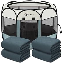 Siedihit Dog Cat Playpen with Washable Reusable Pet Pee Pads 4 Pcs, Puppy Pet Playpen Indoor for Meduim Dog Crate Tent Cage Outdoor