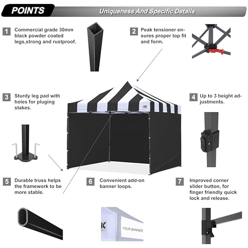 Image of ABCCANOPY Heavy Duty Easy Pop up Canopy Tent with Sidewalls 10x10,Strip Black