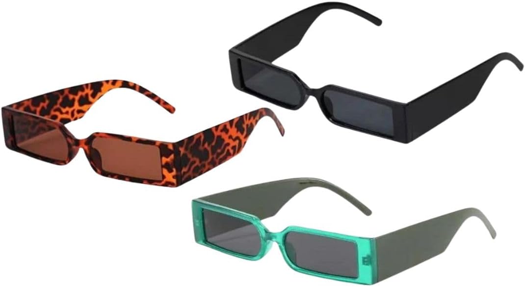 SATYAM KRAFT Sunglass for Men & Women | Stylish Rectangular Frame Eyewear | Vintage Retro Fashion | UV Protection, Eye Protection for Driving, Beach | Trendy,Smart