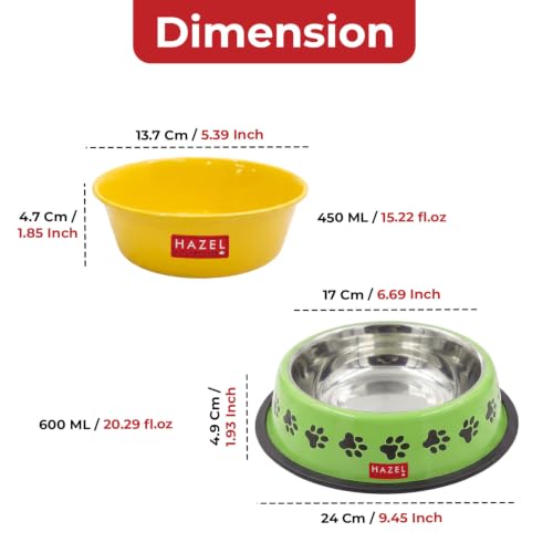 Image of HAZEL Pet Food & Water Bowl Set | Metal Feeding Bowls for Dogs & Cats | Paw Print