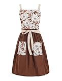 Pinknoke Vintage Pinafore Apron Dress for Women with Pockets Cute Floral Chef Aprons for Kitchen Cooking Baking Gardening (Brown)