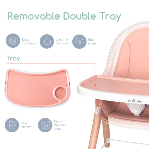 Children Of Design Classic Non-Reclinable 6 In 1 Wooden High Chair With Removable Cushion - Pink #TOP4
