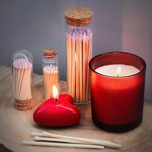 Image of 2 inch Classic White Tip Safety Matches | 6 Glass Bottles Each with Cork Top, Striker & 20 Matchsticks by Thankful Greetings (120+ Total) | Decorative Unique & Fun Artisan Set for Home, Gifts, & Events