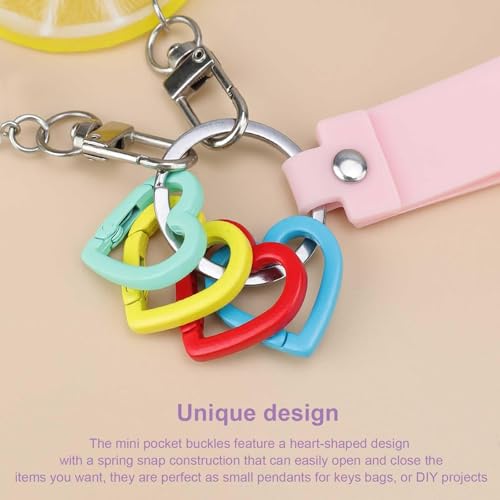 0XBIT 30 Stück Mini Schlüsselring Karabiner Herz, Bunt Karabinerring, Feder Taschen Karabinerhaken, für Riemenkette, Schlüsselanhänger, Rucksack, DIY-Bastelarbeiten