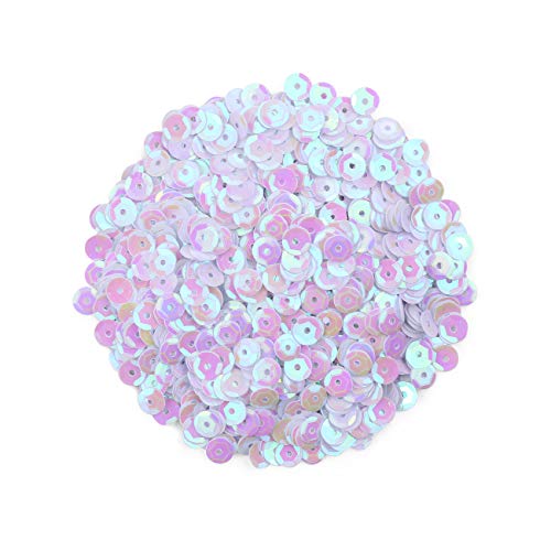 Naler 2800 Pieces 6MM Loose Sequins Cup Sequins Embroidery Sequins Iridescent Spangles for Crafts Sewing Wedding Christmas Easter Decorations, White Iridescent