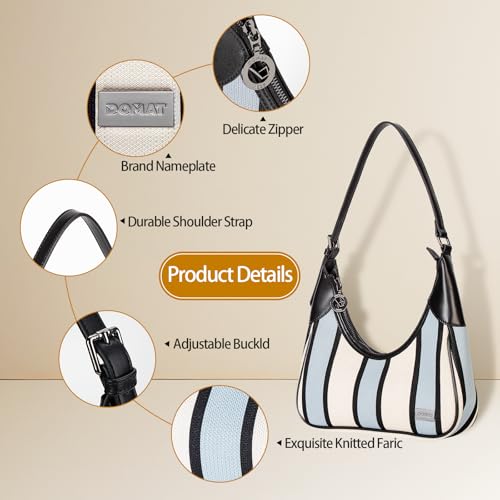 DOMAT Shoulder Bag for Women, Striped Handbag, Cute Clutch Purse with Zipper Closure, Petite Satchel Bag for Daily Using3