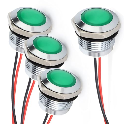 Gebildet 4 pz 110 V-230 V 20 mA Indicatore di risparmio energetico Indicatore di metallo Lampada di segnalazione impermeabile Dimensioni foro 16 mm LED verde (Testa di superficie sferica)