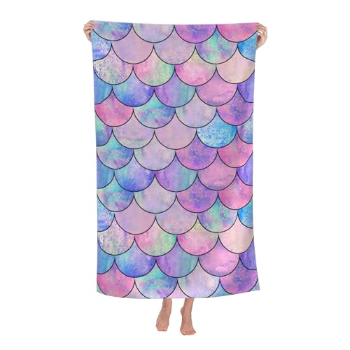 WIBUE Mermaid Microfiber Oversized Beach Towel Lightweight Quick Dry Sandproof Towels 60x30 for Swim Pool Yoga Gym Camping Beach Essentials Accessories Vacation Gift (Mermaid)