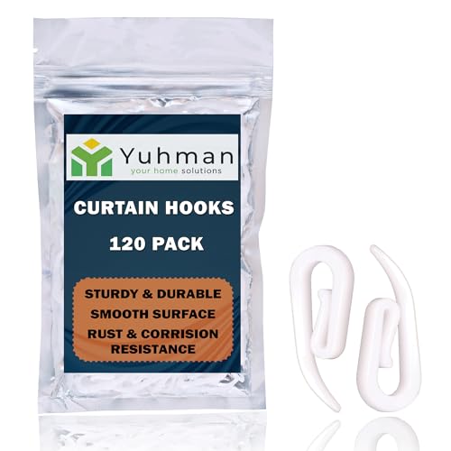 Yuhman 120 Pack Curtain Hooks Plastic White 2.8cm x 1.2cm Premium & Heavy Duty Drapery Hooks - Ideal for Windows Doors & Shower Curtains - Fits All Types of Curtains