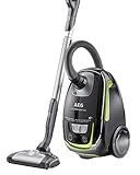 AEG UltraSilencer Öko USGREEN+ Staubsauger mit Beutel (700 Watt, 3 Düsen, waschbarer Hygiene Filter E12) schwarz/grün