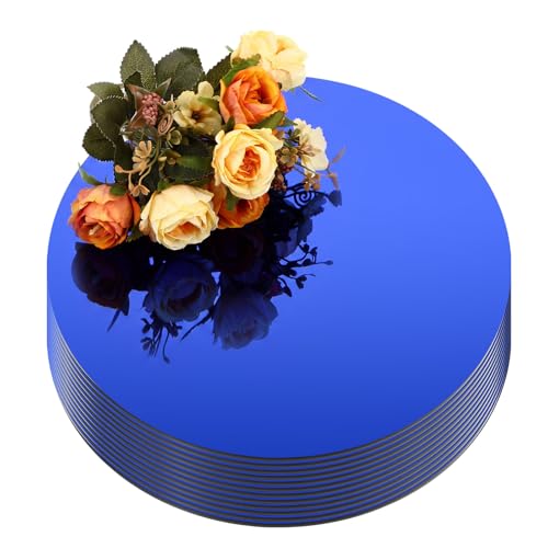 Image of Thyle 12 Pcs 10 Inch Acrylic Round Mirrors for Tables Centerpieces Circle Mirrors Candle Plates for Wall Wedding Table Centerpieces for Baby Shower Party, Thickness 1 mm (Blue)