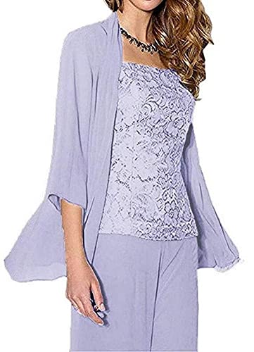 Women's Chiffon Pants Suits With Sleeves 3 Pieces Plus Size Lace Long Jacket Black Mother Of The Bride Wedding Party Outfit Evening Dress Us20W #TOP7