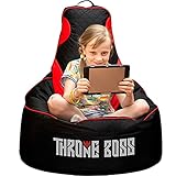 Gaming Bean Bag Chair Kids [Cover ONLY No Filling] with High Back, Fun Gaming Sofa or Low Gaming Chair on The Floor, Teens and Kids Bean Bag Chairs, Gamer Beanbag Chair (Black/Red)