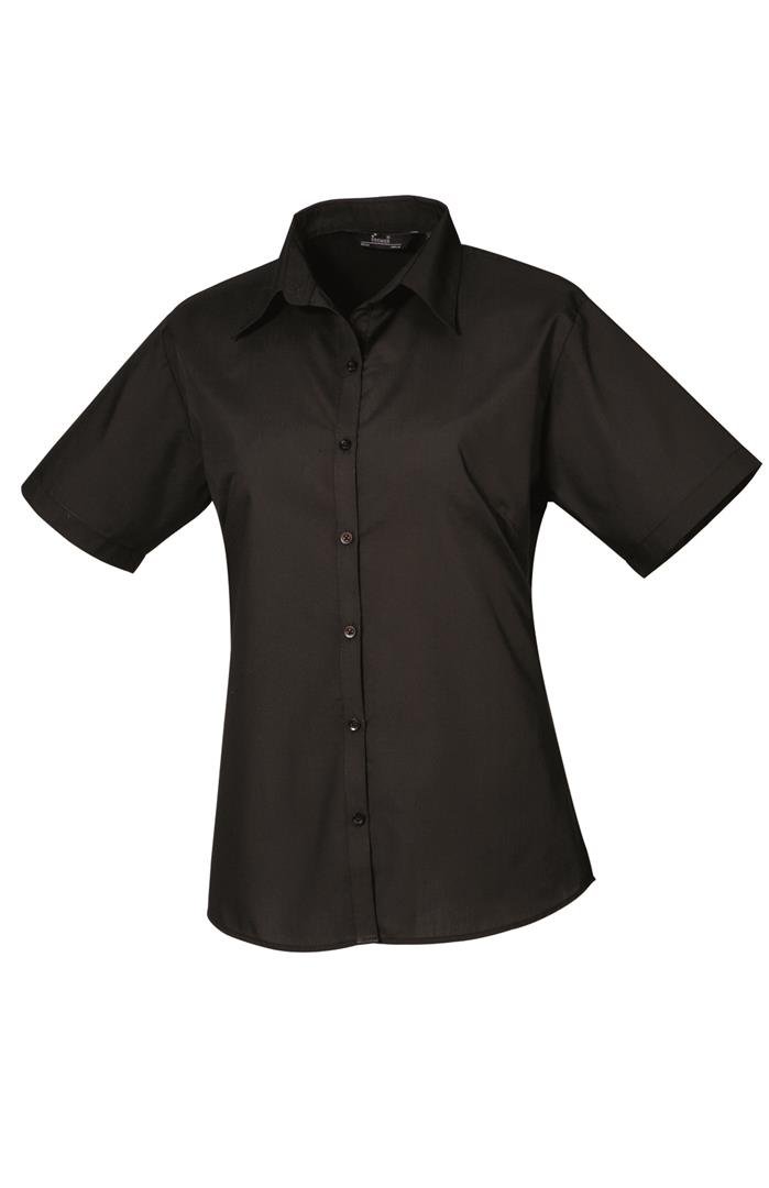 Premier Ladies Short Sleeve Poplin Blouse Black 14