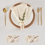 WAITER TREE Stoffservietten 12 Stück weiche Reine Baumwolle mit Fransen atmungsaktiv quadratisch rustikal handgefertigte Servietten für Abendessen Partys Hochzeiten 49 cm * 49 cm Beige