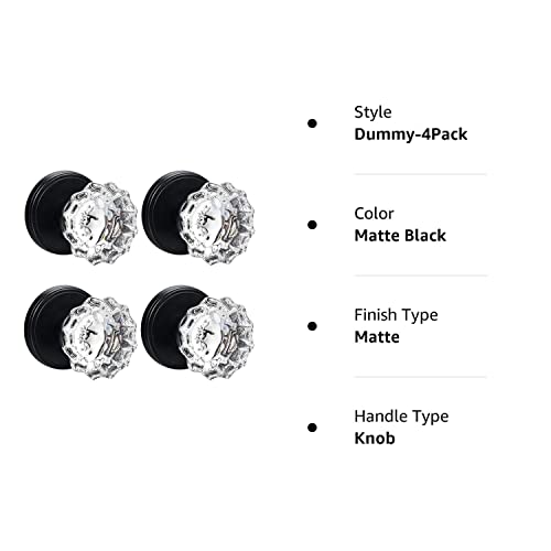 Shiny Handles Glass Dummy Door Knobs Interior,Antique Inactive Crystal Dummy Door Knobs For Hall And Closet,Matte Black (4 Pack) #TOP5