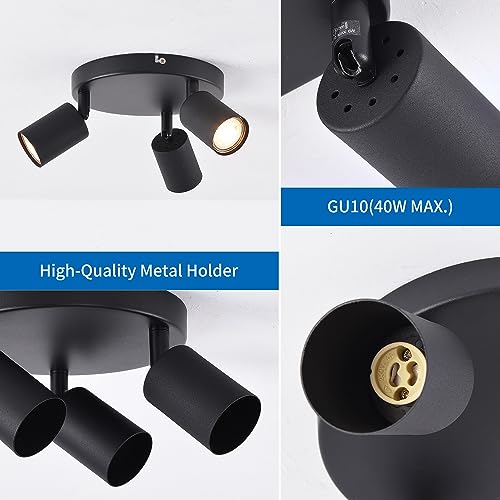 ANWIO 3 Black Spotlight Ceiling Lights,Bedroom Kitchen Lights Ceiling,GU10 Industrial Hallway Ceiling Light Fitting,Spot Light Bar Indoor Adjustable Light Ceiling Spot Lamp(EUS-EA190811, NO Bulbs) - Image 4