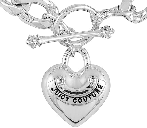Juicy Couture Silvertone Kalp Charm Geçiş Bileklik, One Size