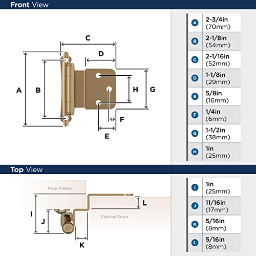 Amerock Bpr7928Cz | Cabinet Hinge | 3/8 In (10 Mm) Inset Self Closing Face Mount | Champagne Bronze | Kitchen Cabinet Door Hinge | 1 Pair/2 Pack | Functional Hardware #TOP3
