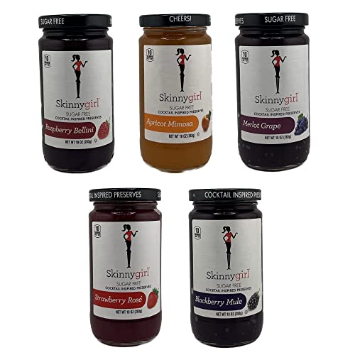 Skinny Girl Sugar Free Preserves And Jams Variety Pack Of 5 Flavors- Blackberry Mule, Strawberry Rose, Apricot Mimosa, Merlot Grape, Raspberry Bellini Sugar Free Jelly By Snackivore. #TOP1
