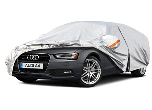 Kayme Bâche Voiture Étanche Respirante Compatible avec 2015-2022 Audi A4 (B8 B9), 6 Couches Housse de Protection Voiture Extérieur, Contre Pluie Soleil Poussière avec Zip et Doublure en Coton Cover